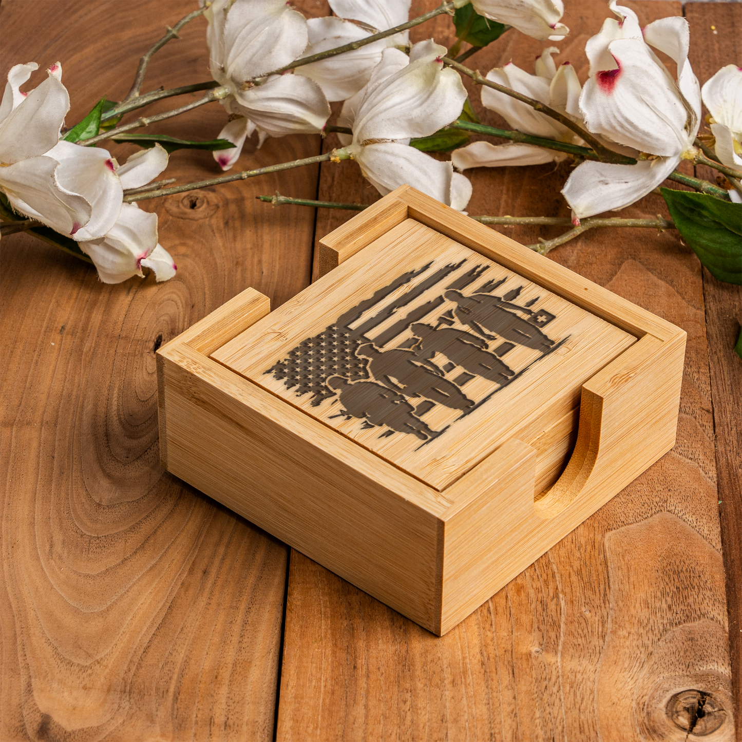 First Responder Bamboo Coaster Set | EMS Firefighter Police Gift | Engraved Bamboo Coasters | Emergency Services Home Decor