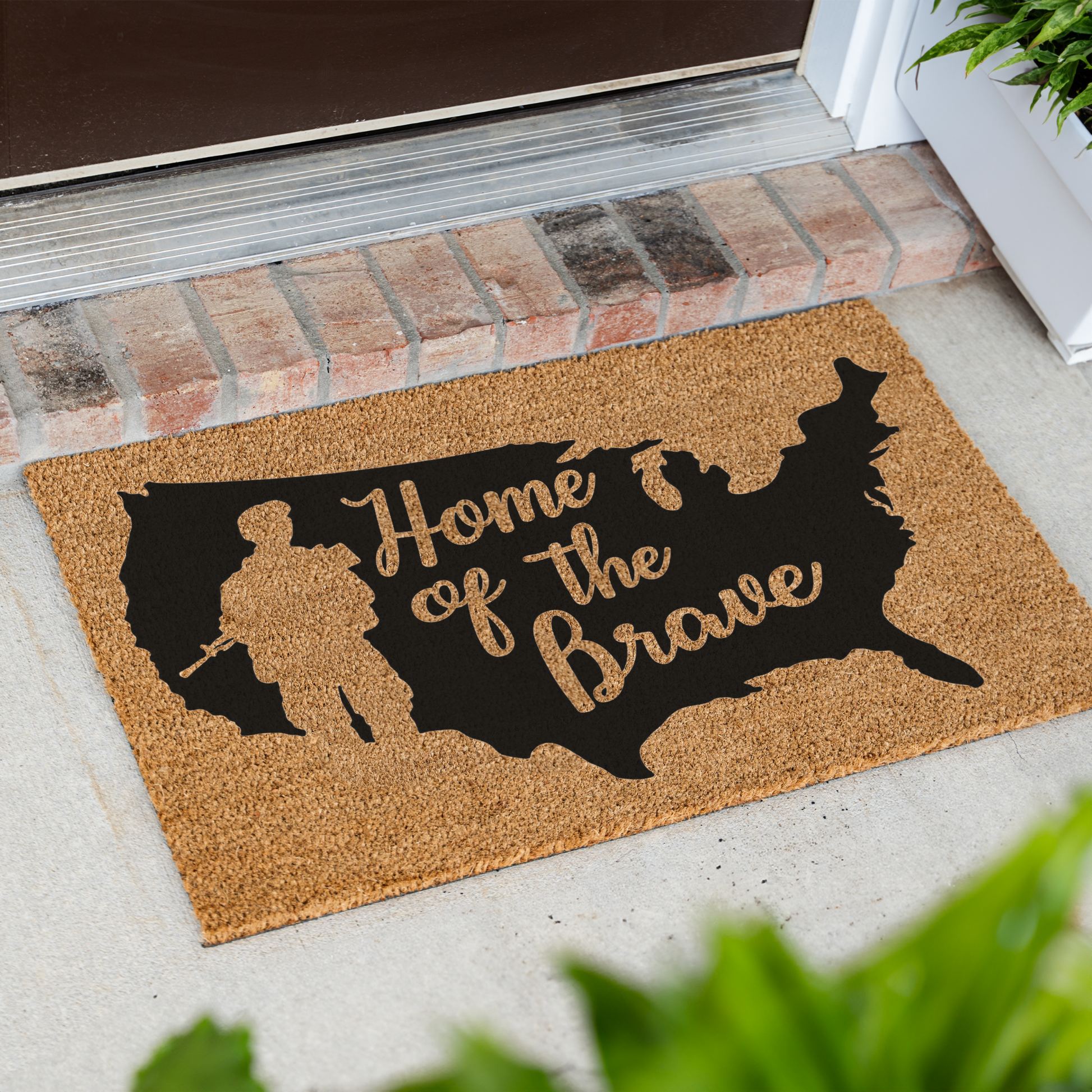 Home of the Brave Doormat, Patriotic Welcome Mat, Military Family Gift, USA Map Design