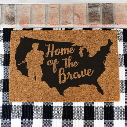 Home of the Brave Doormat, Patriotic Welcome Mat, Military Family Gift, USA Map Design