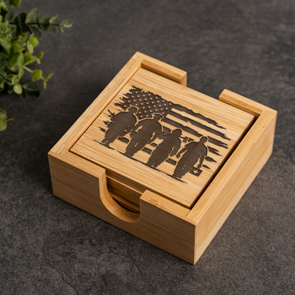 First Responder Bamboo Coaster Set | EMS Firefighter Police Gift | Engraved Bamboo Coasters | Emergency Services Home Decor