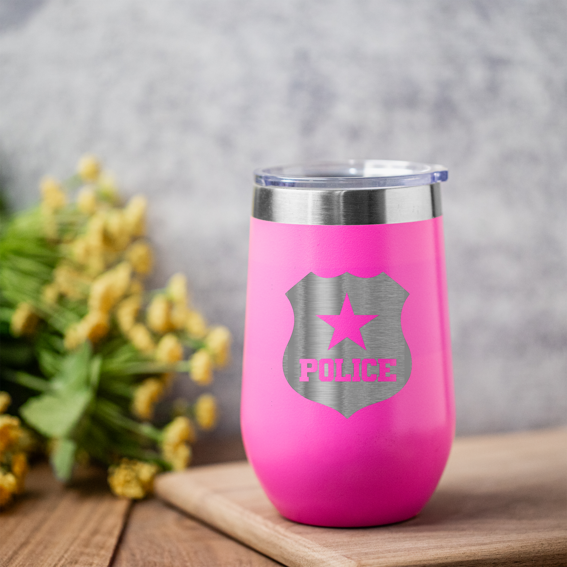 16oz Stainless Steel Wine Tumbler with Police Badge Design