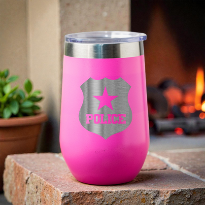 16oz Stainless Steel Wine Tumbler with Police Badge Design