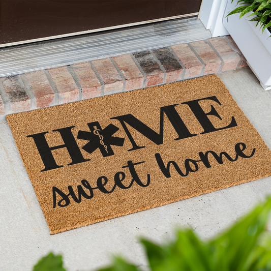 EMS Home Sweet Home Doormat | EMT Welcome Mat | Paramedic Housewarming Gift | Emergency Medical Services Door Mat | EMT Home Decor