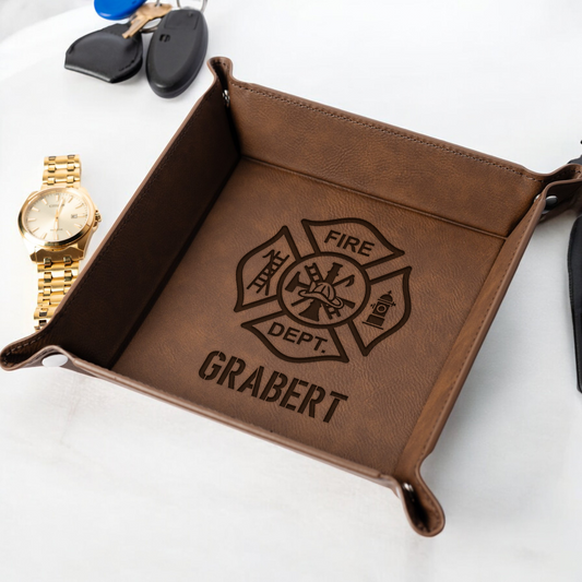 Custom Fire Dept Design Vegan Leather Snap Up Tray