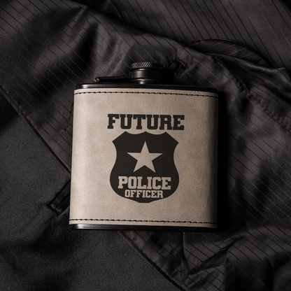 Future Police Officer Black Leather Wrapped Flask