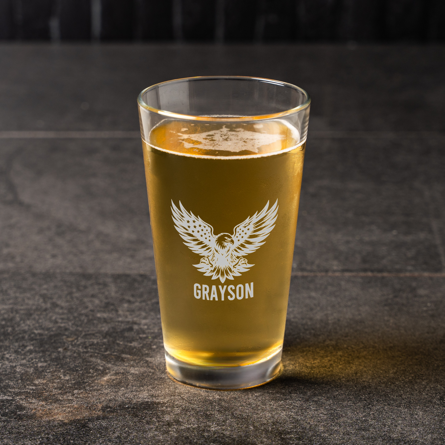Personalized Patriotic Eagle 16 oz Pint Glass