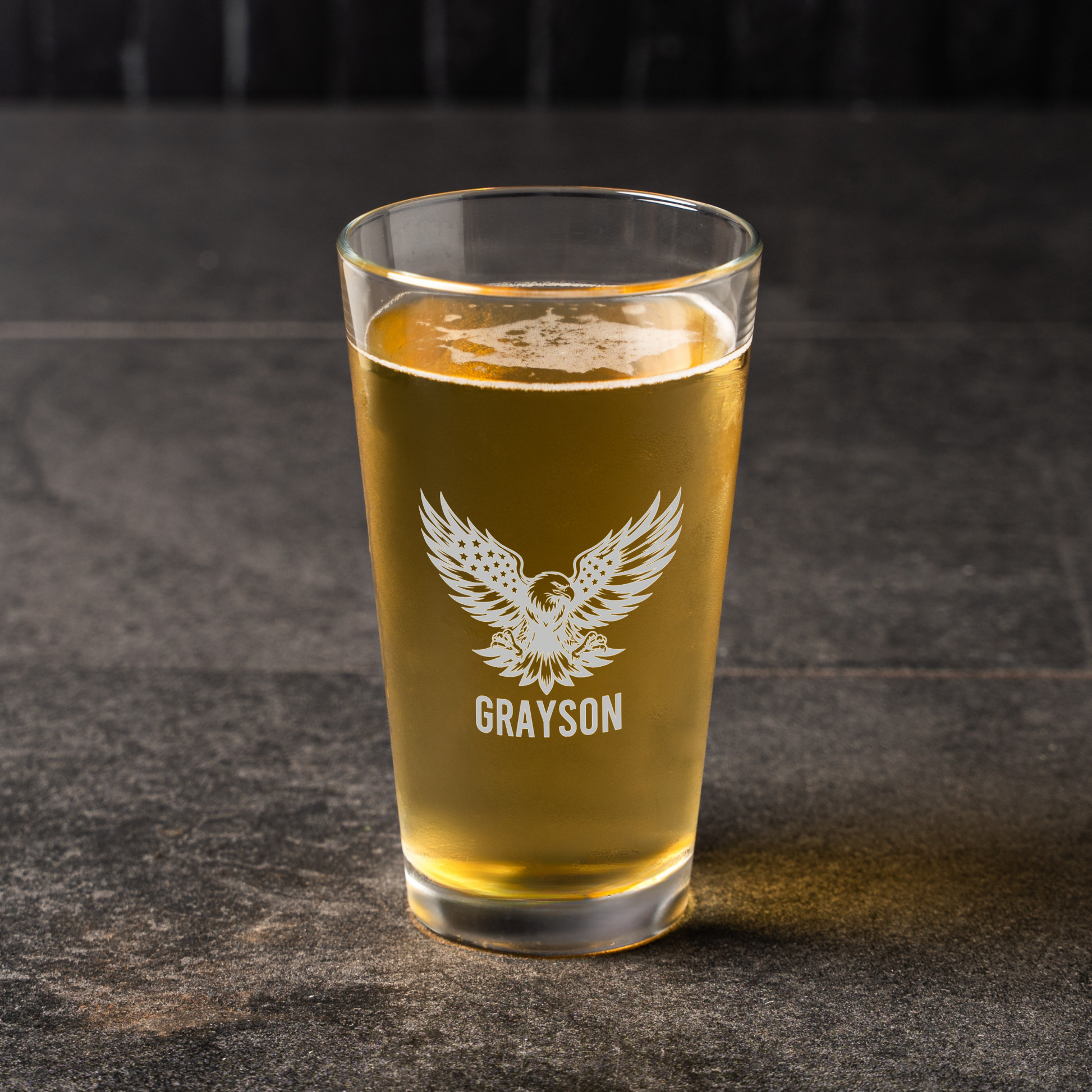 Personalized Patriotic Eagle 16 oz Pint Glass