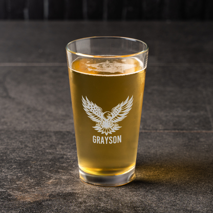 Personalized Patriotic Eagle 16 oz Pint Glass