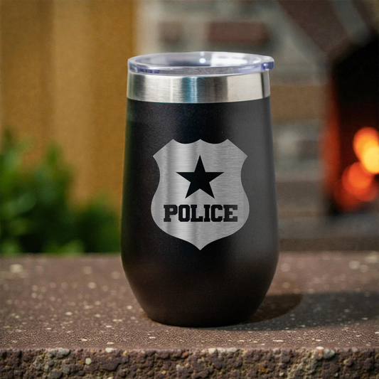 16oz Stainless Steel Wine Tumbler with Police Badge Design