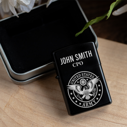 Engraved Lighter with Custom Army Military Design, Personalized Gift for Veterans, Custom Army Gifts, Engraved Lighter With Name