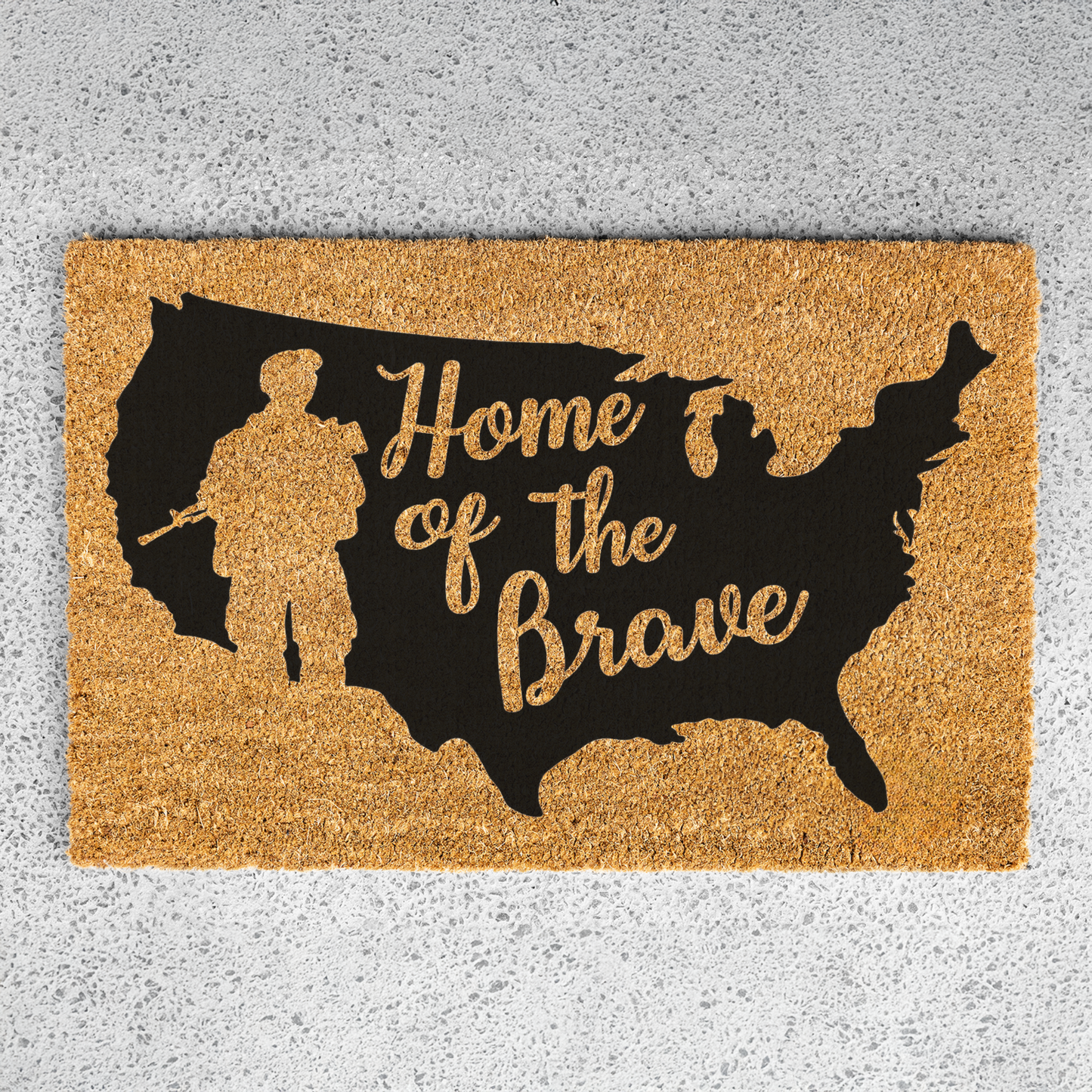 Home of the Brave Doormat, Patriotic Welcome Mat, Military Family Gift, USA Map Design