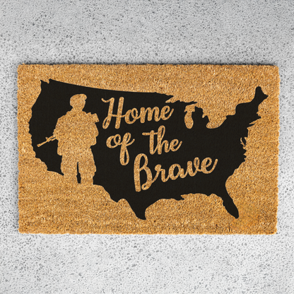 Home of the Brave Doormat, Patriotic Welcome Mat, Military Family Gift, USA Map Design
