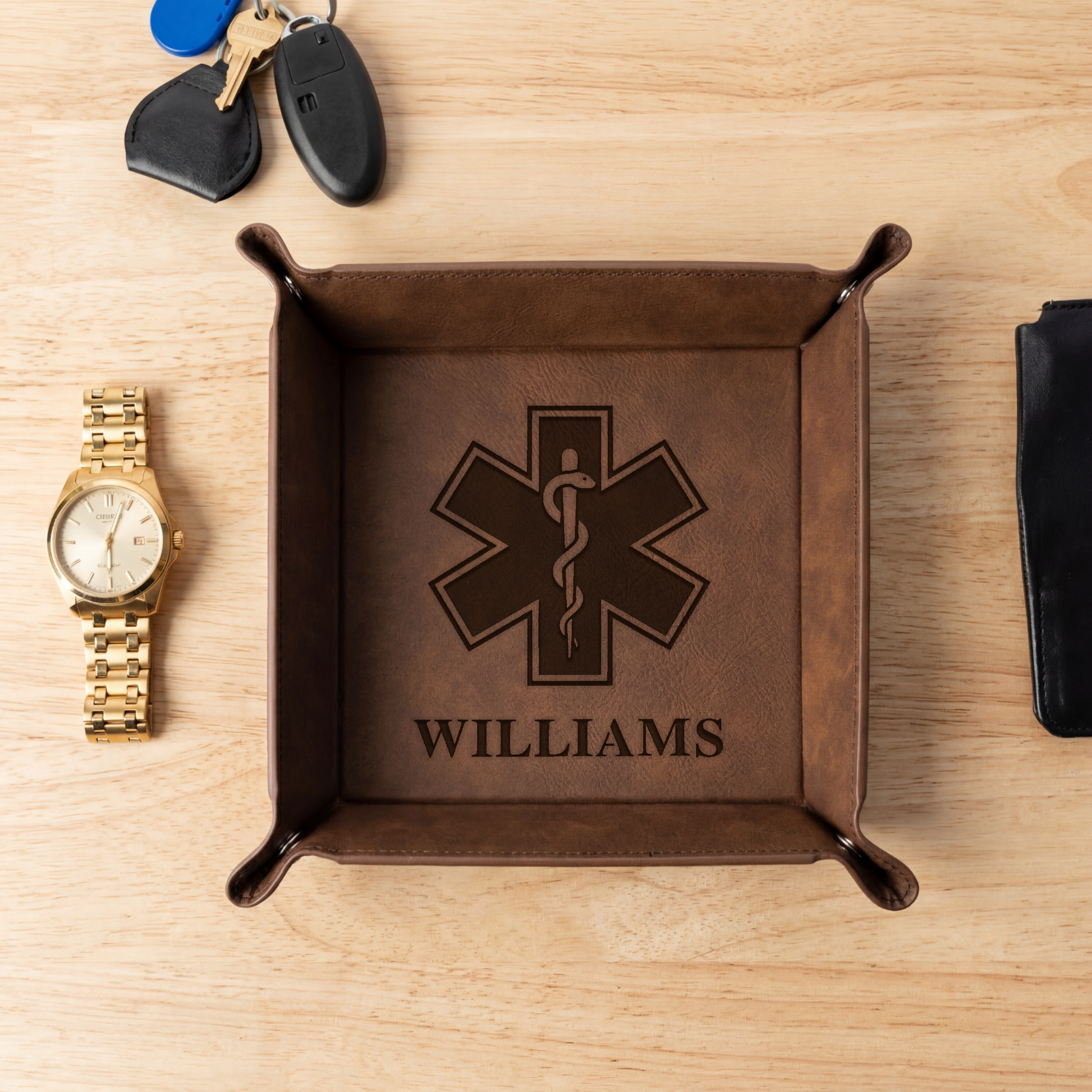 Personalized EMS Vegan Leather Snap Up Tray