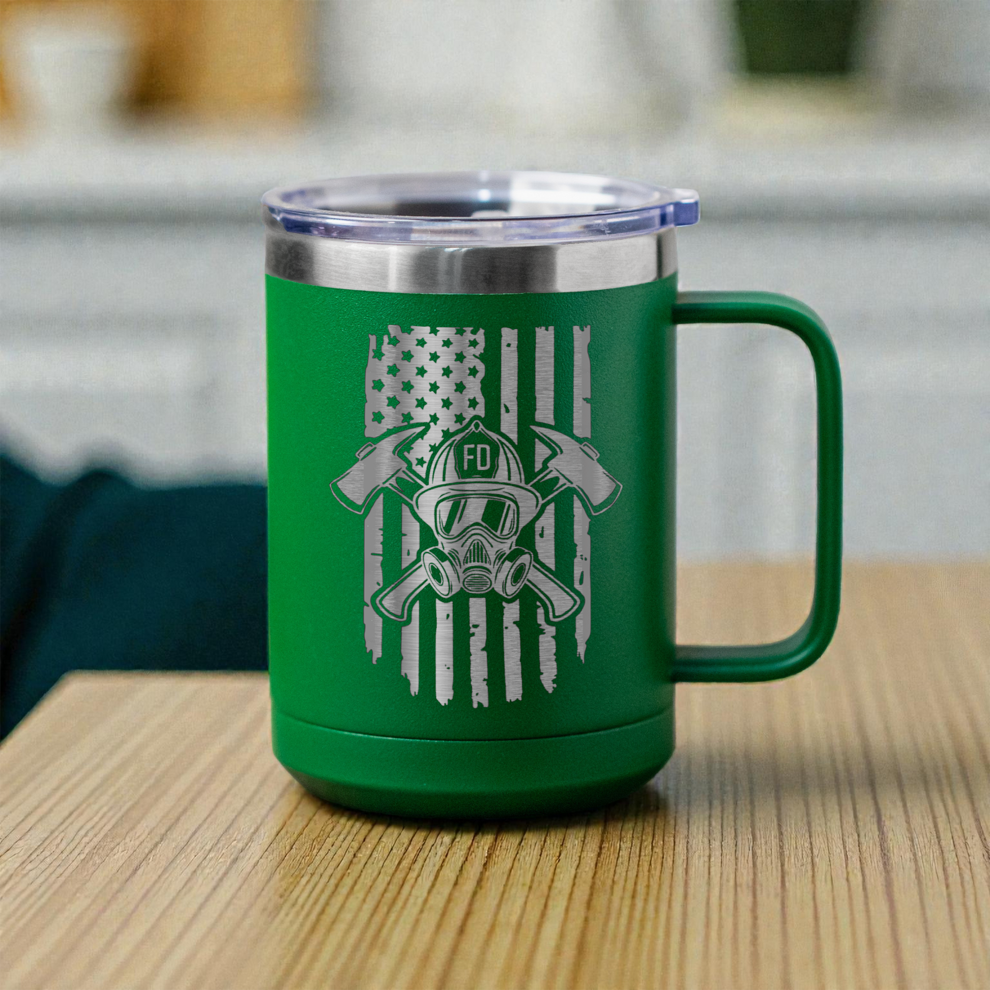 Firefighter 15oz Stainless Steel Mug, Fire Department Gift, Patriotic Design