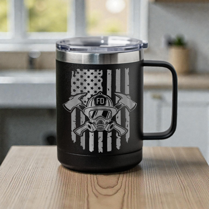 Firefighter 15oz Stainless Steel Mug, Fire Department Gift, Patriotic Design
