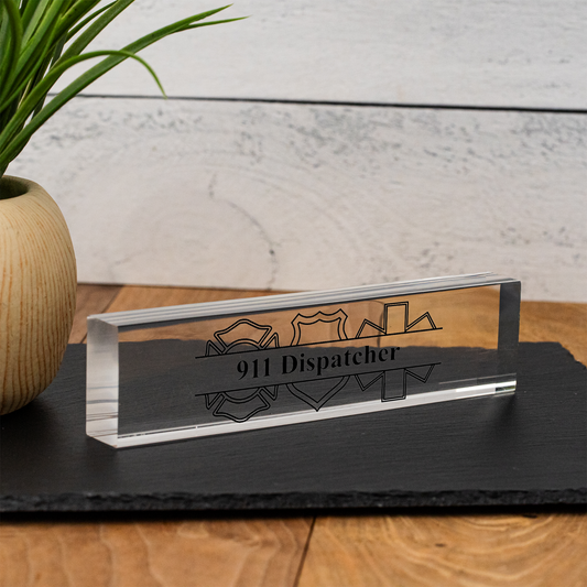 911 Dispatcher Acrylic Desk Name Plate | Emergency Dispatcher Desk Sign | Communications Officer Gift | Dispatch Center Desk Decor | 911 Gift