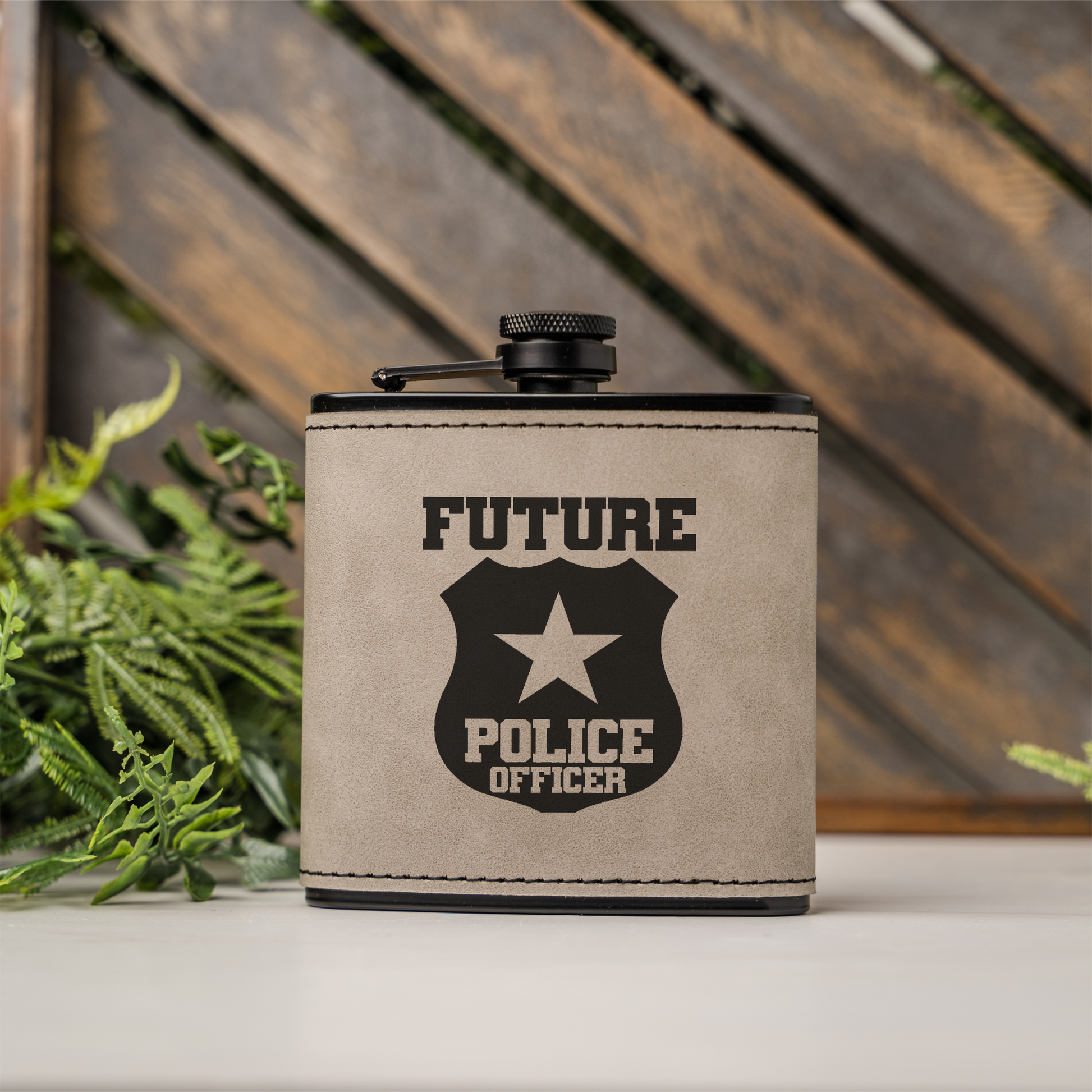 Future Police Officer Black Leather Wrapped Flask