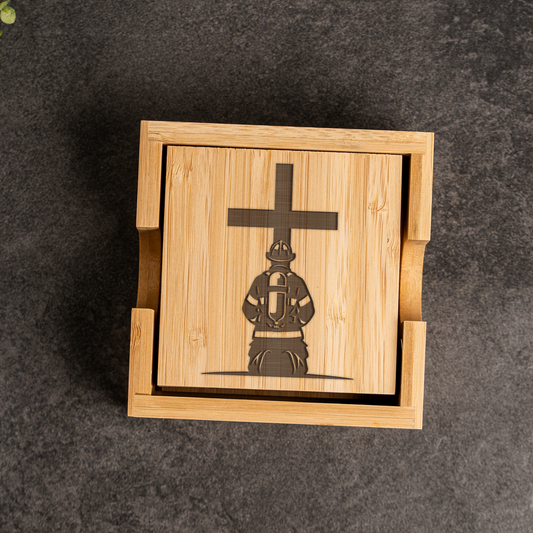 Firefighter Memorial Bamboo Coaster Set