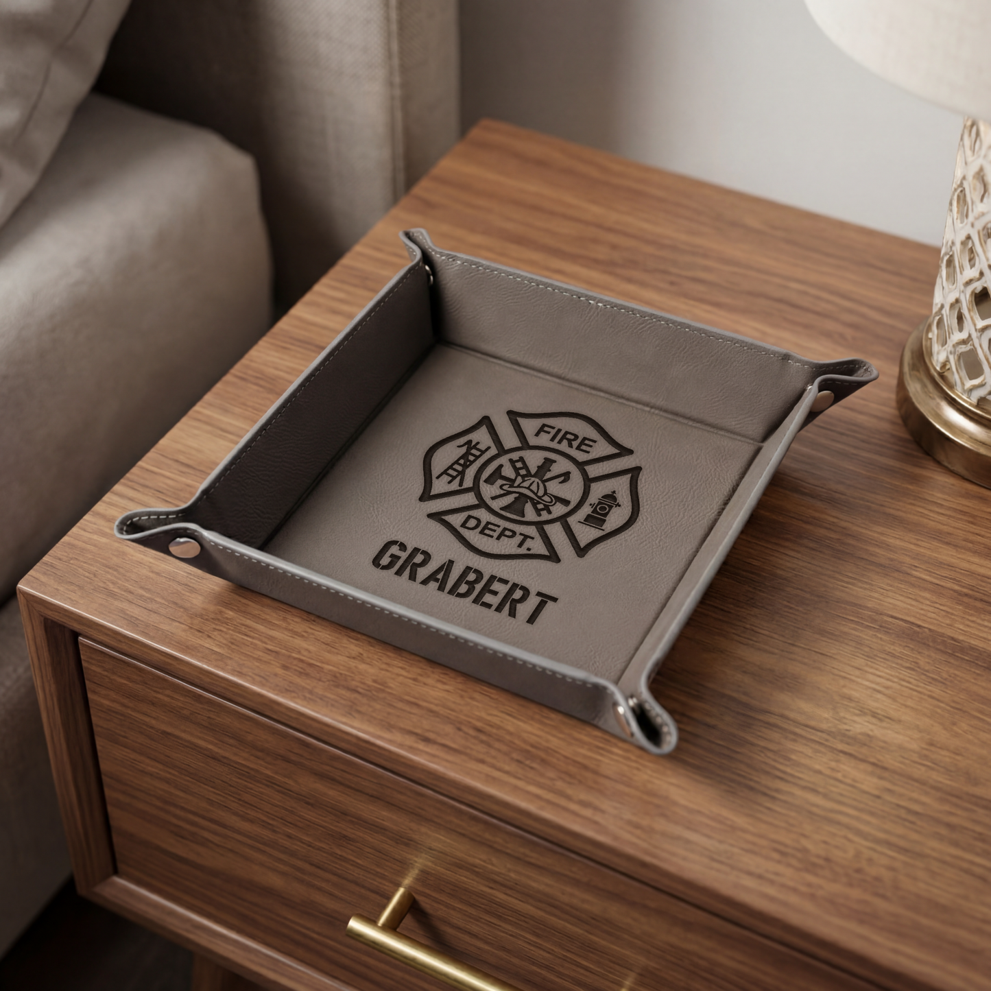 Custom Fire Dept Design Vegan Leather Snap Up Tray