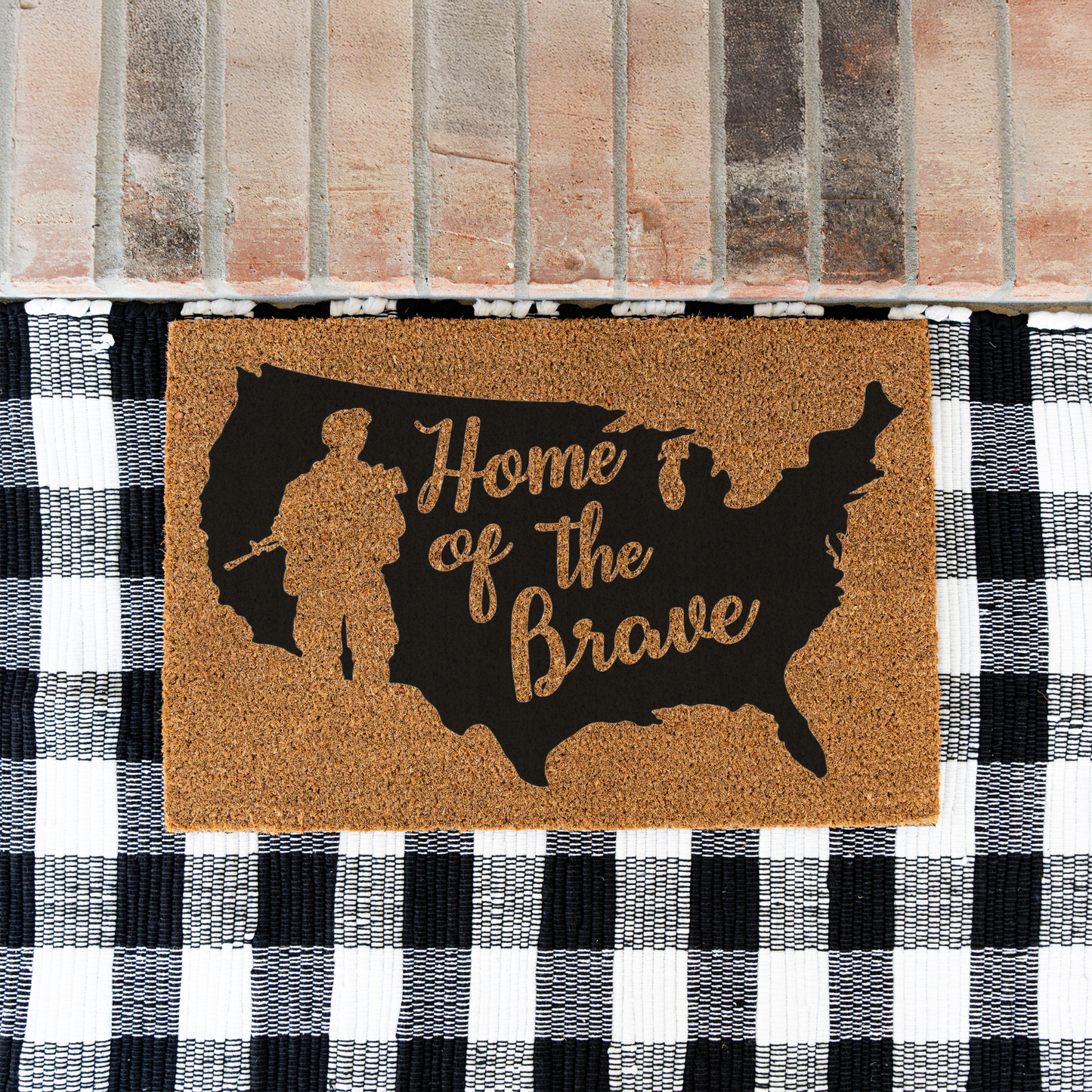 Home of the Brave Doormat, Patriotic Welcome Mat, Military Family Gift, USA Map Design
