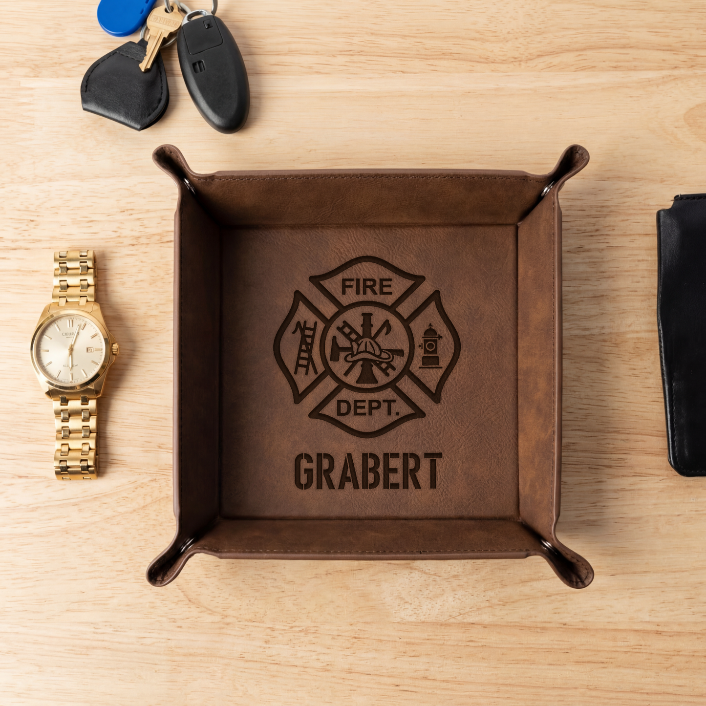 Custom Fire Dept Design Vegan Leather Snap Up Tray