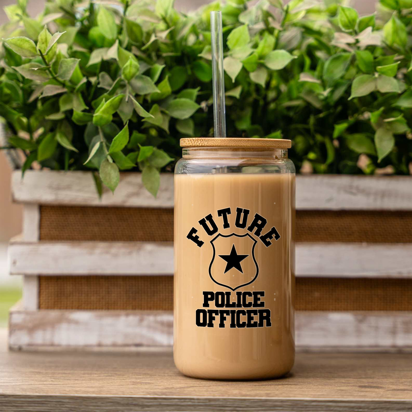 Future Police Officer 16oz Glass Coffee Can