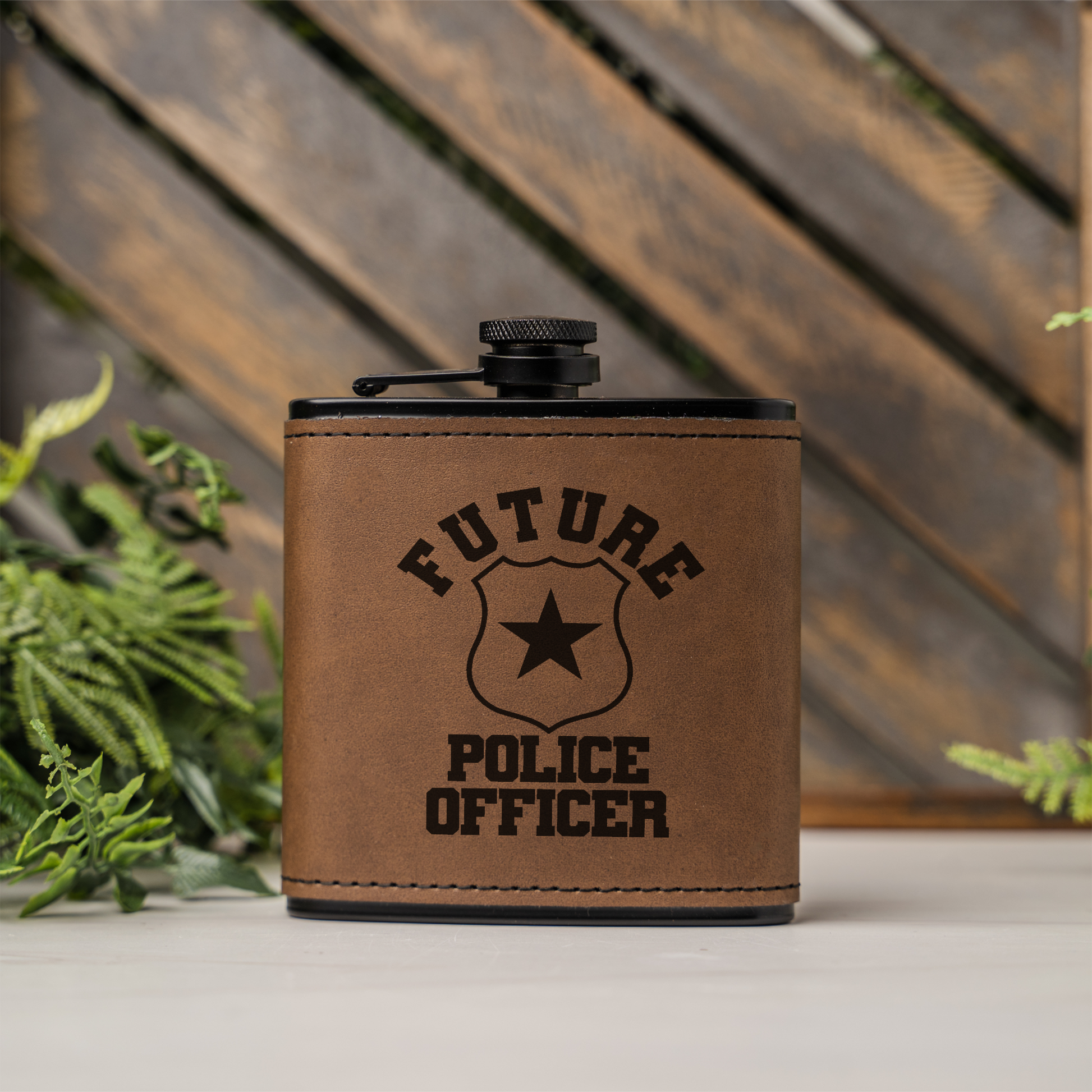 Future Police Officer Black Leather Wrapped Flask