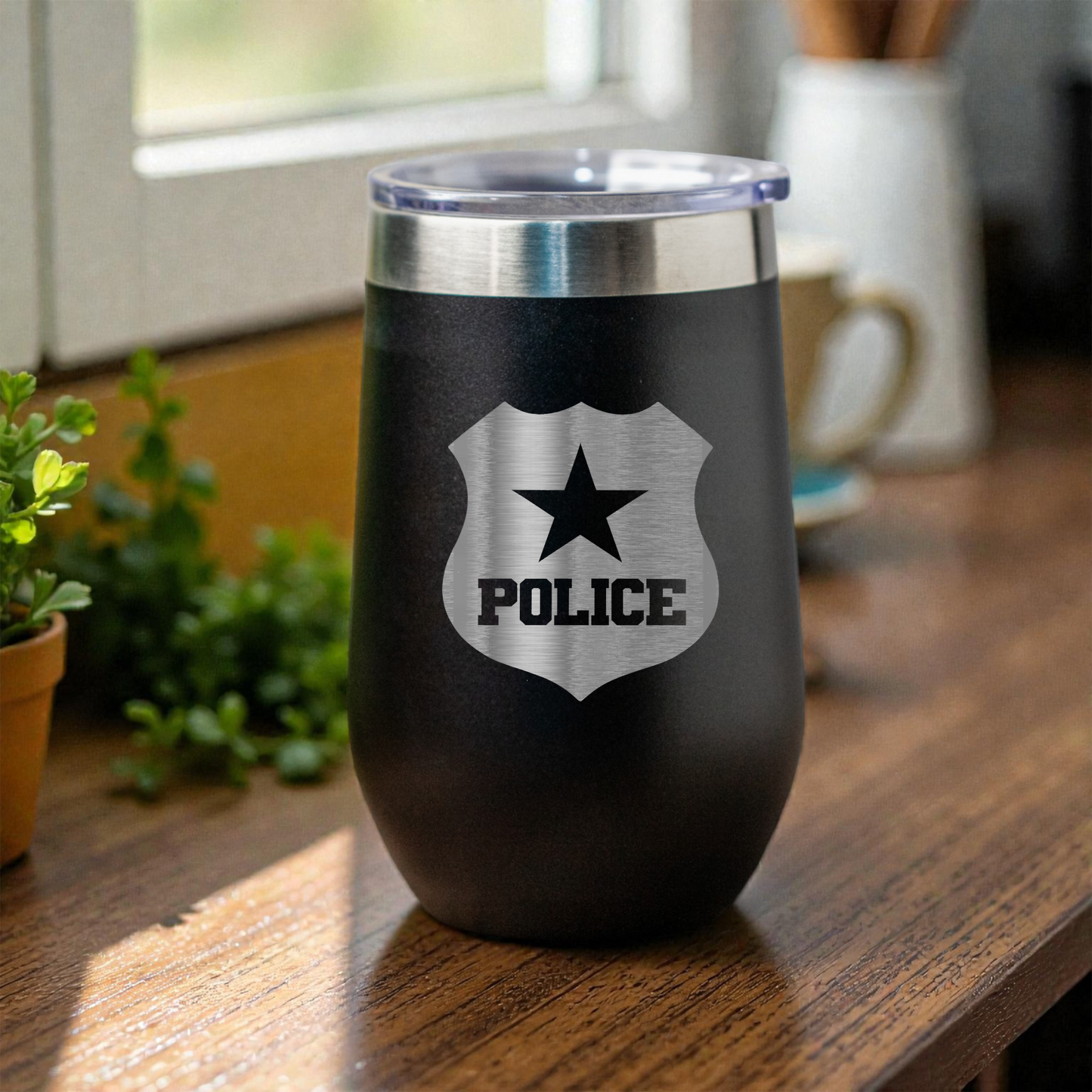 16oz Stainless Steel Wine Tumbler with Police Badge Design