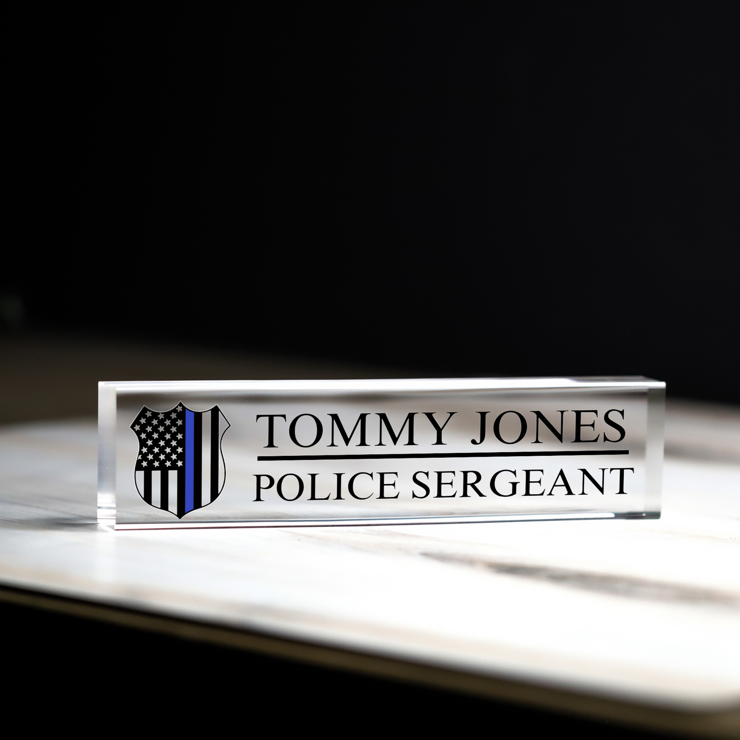 Personalized Police Name Plate | Custom Acrylic Desk Name Plate | Thin Blue Line Gift | Police Sergeant Gift | Law Enforcement Office Decor