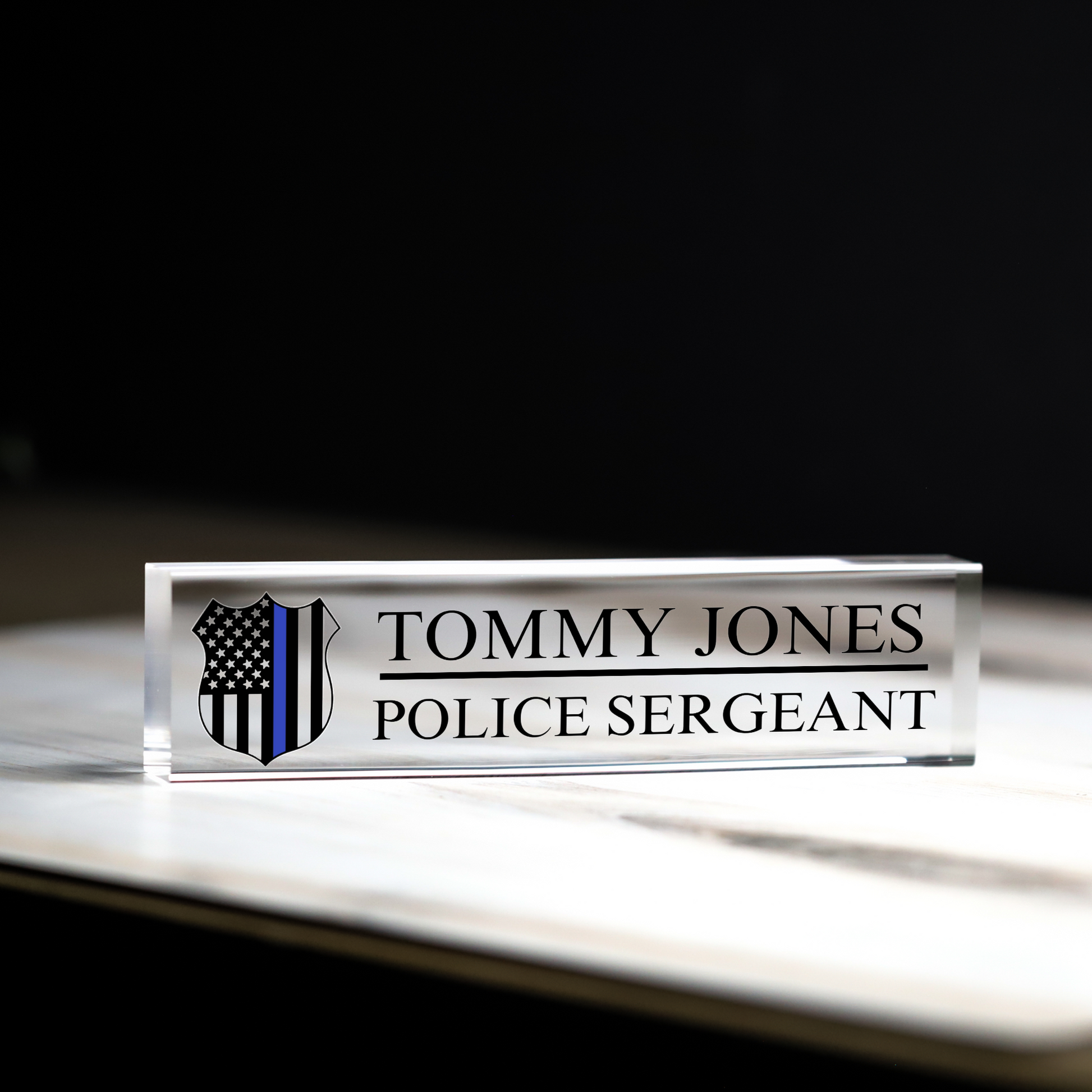 Personalized Police Name Plate | Custom Acrylic Desk Name Plate | Thin Blue Line Gift | Police Sergeant Gift | Law Enforcement Office Decor