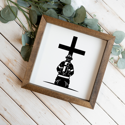 Firefighter 1:1 Wooden Framed Decor, Firefighter Handcrafted Wall Art, Perfect for Home or Office Decor