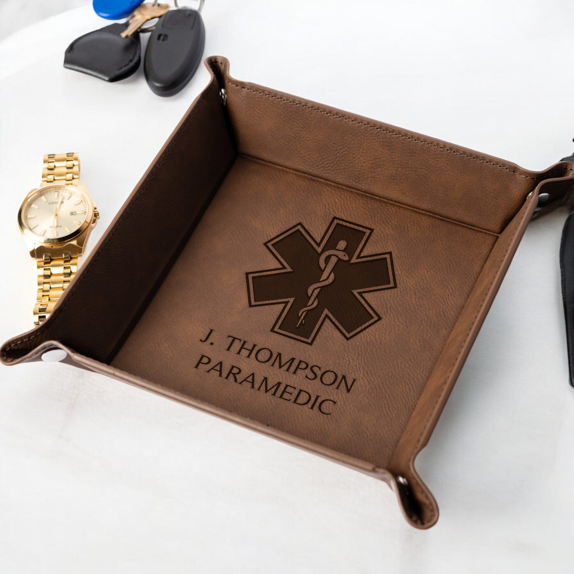 Custom EMS Vegan Leather Snap Up Tray