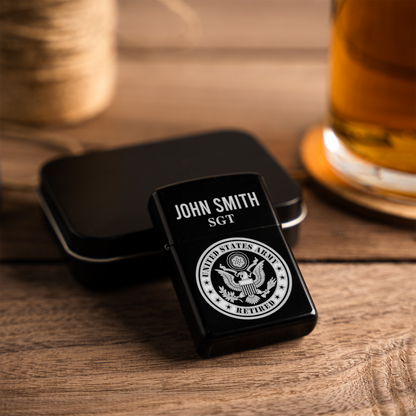 Retired Military Veteran Personalized Engraved Lighter, Custom Military Gift, Retired Army Keepsake, Retired Army Vet Gifts