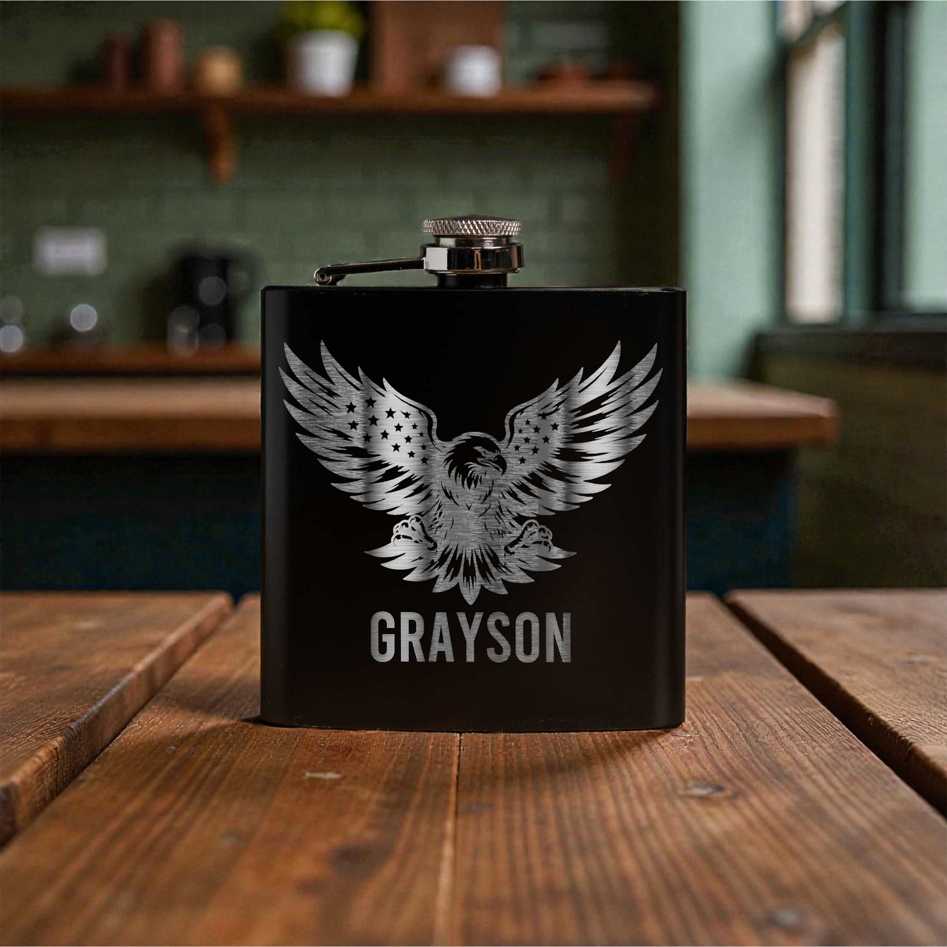 6oz Powder Coated Flask with Eagle Design