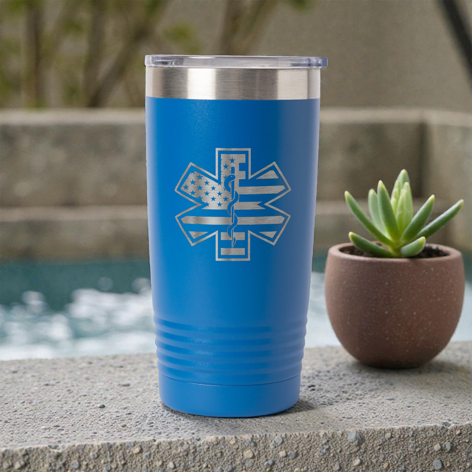 20oz Stainless Steel Tumbler with Medical Star Design, EMT Gift, Hot and Cold Drinkware