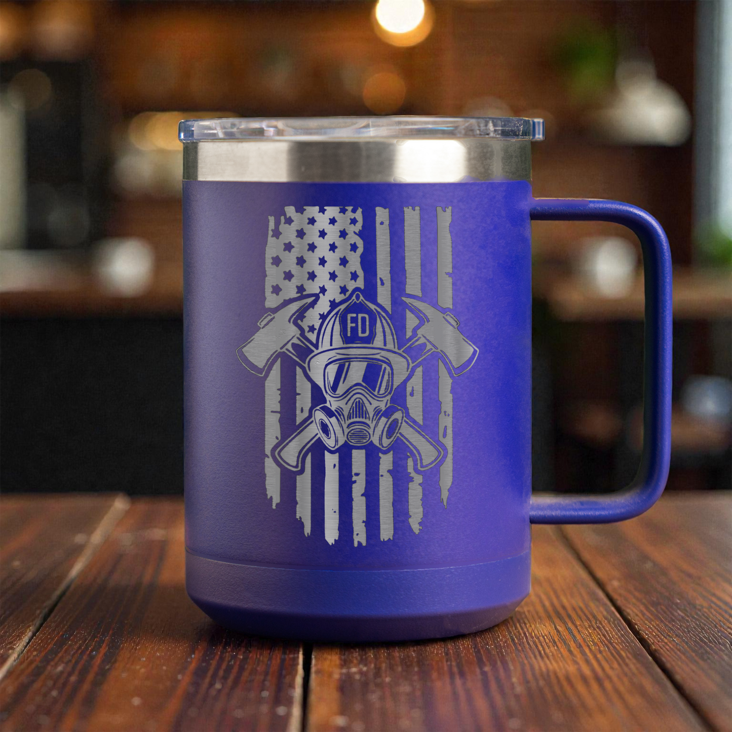 Firefighter 15oz Stainless Steel Mug, Fire Department Gift, Patriotic Design