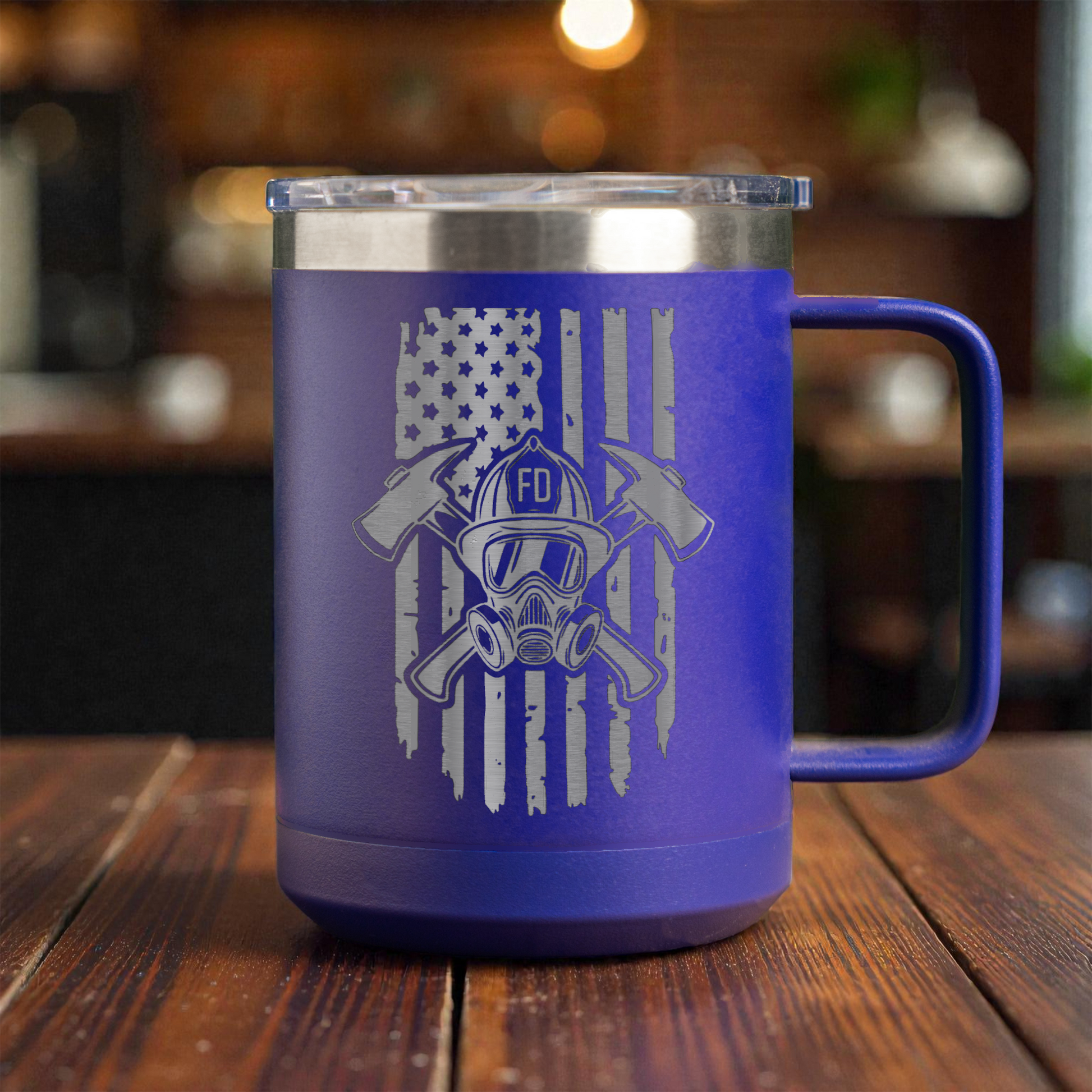 Firefighter 15oz Stainless Steel Mug, Fire Department Gift, Patriotic Design