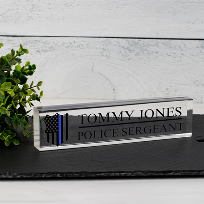 Personalized Police Name Plate | Custom Acrylic Desk Name Plate | Thin Blue Line Gift | Police Sergeant Gift | Law Enforcement Office Decor