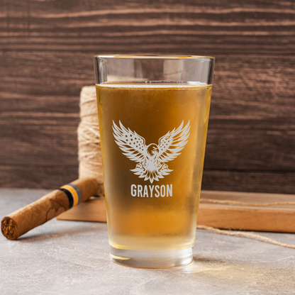 Personalized Patriotic Eagle 16 oz Pint Glass