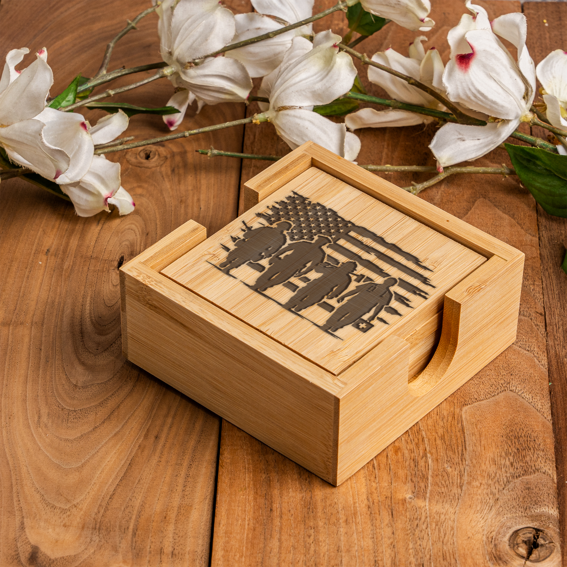 First Responder Bamboo Coaster Set | EMS Firefighter Police Gift | Engraved Bamboo Coasters | Emergency Services Home Decor