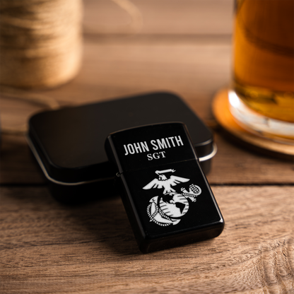 Marine Corps Custom Engraved Lighter with Military Design, Personalized Gift for Veterans, Marine Corps Gift Lighter Engraved