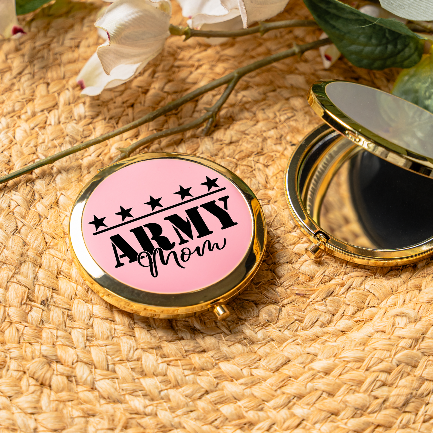 Army Mom Compact Mirror, Stylish Pocket Mirror, Gift for Military Moms, Portable Makeup Accessory