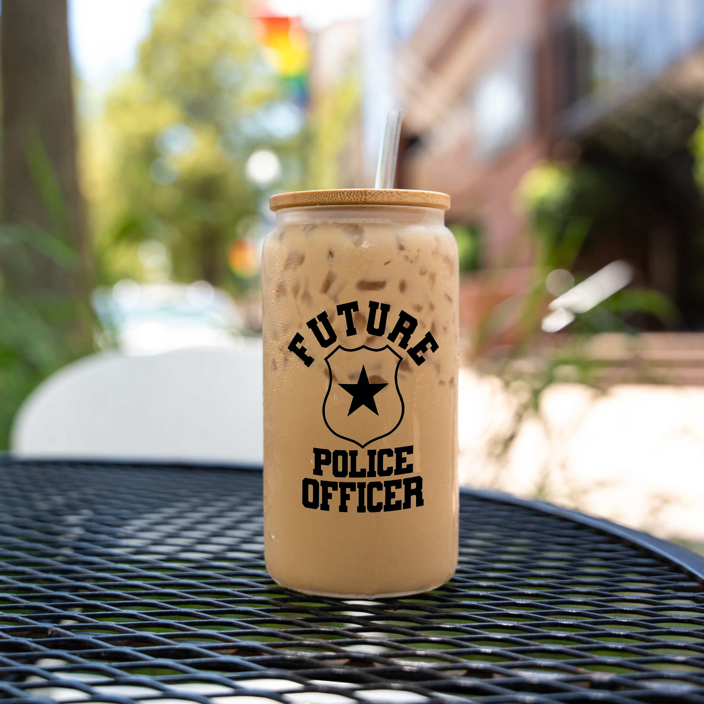 Future Police Officer 16oz Glass Coffee Can