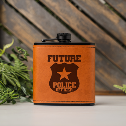 Future Police Officer Black Leather Wrapped Flask