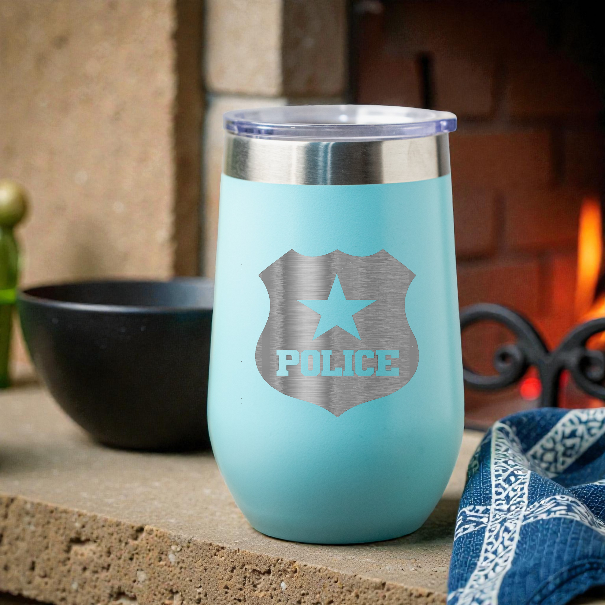 16oz Stainless Steel Wine Tumbler with Police Badge Design