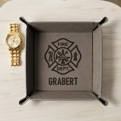 Custom Fire Dept Design Vegan Leather Snap Up Tray