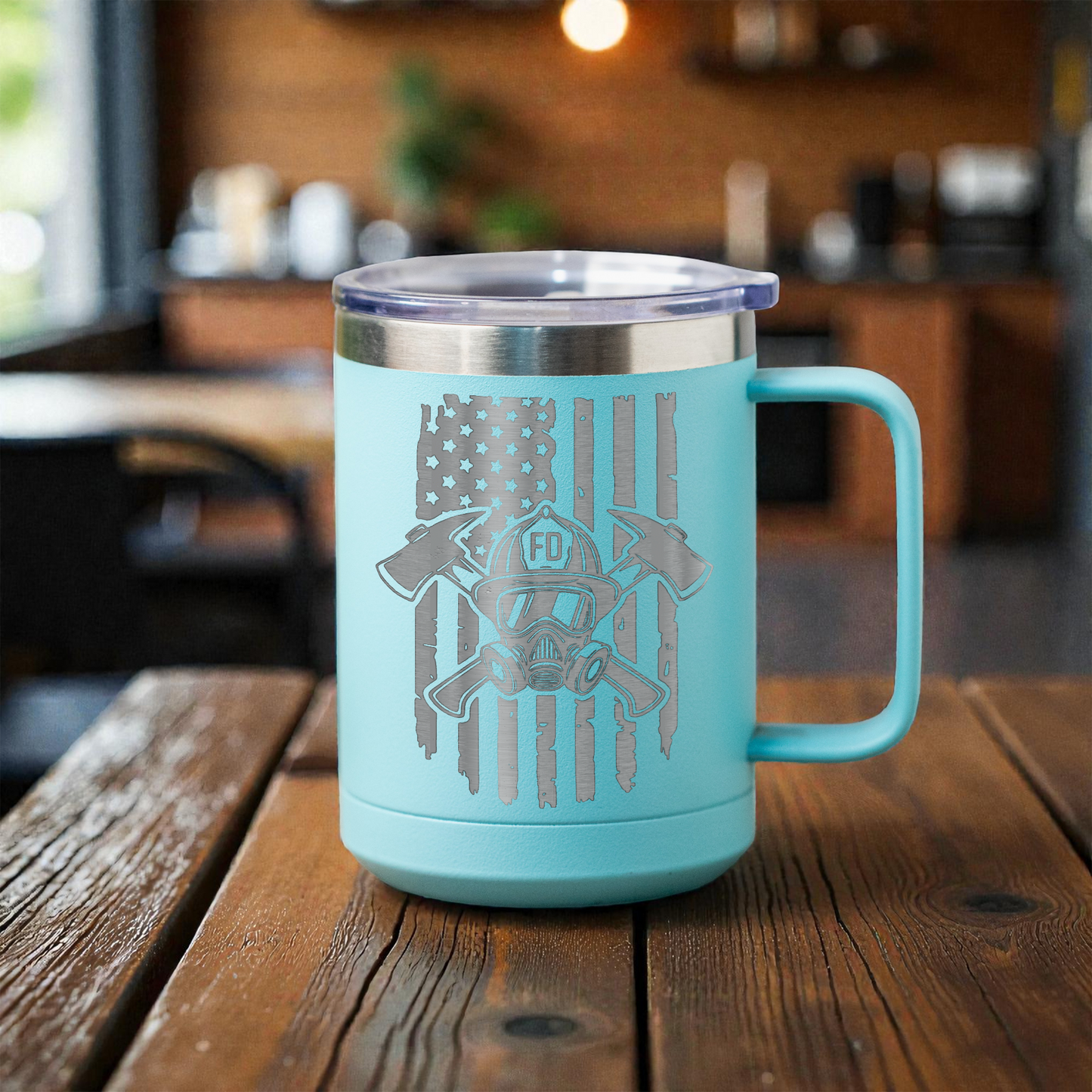Firefighter 15oz Stainless Steel Mug, Fire Department Gift, Patriotic Design