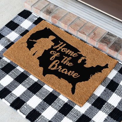 Home of the Brave Doormat, Patriotic Welcome Mat, Military Family Gift, USA Map Design