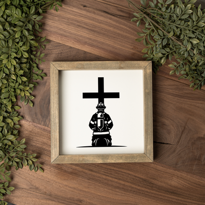 Firefighter 1:1 Wooden Framed Decor, Firefighter Handcrafted Wall Art, Perfect for Home or Office Decor