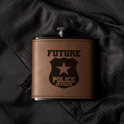 Future Police Officer Black Leather Wrapped Flask